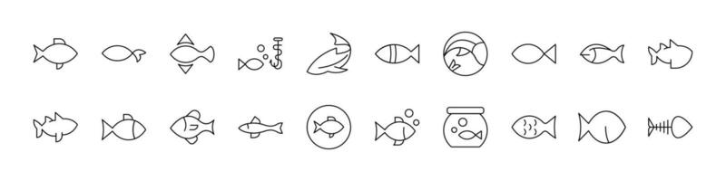 Fish Line Icon Pack. Outline Signs for Graphic and Web Design, Apps, Adverts, Various Cards vector
