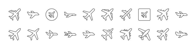 Aviation Line Icon Pack. Plane Outline Signs for Graphic and Web Design, Apps, Adverts, Various Cards vector