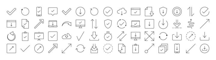 Pack of Round Arrow, Direction, Arrow Up, Arrow Down Related Line Icons. Outline Signs for Graphic and Web Design, Apps, Adverts, Various Cards vector