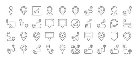 Map Pin Bundle of Related Line Icons. Outline Signs for Graphic and Web Design, Apps, Adverts, Various Cards vector