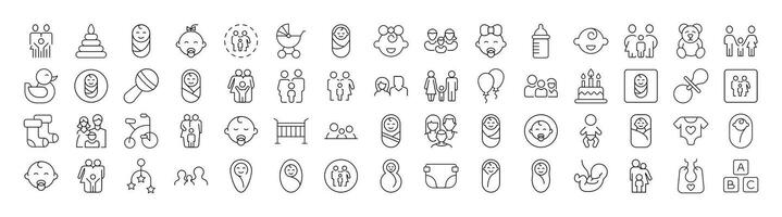 Family, Baby, Infant, Parenthood Bundle of Related Line Icons. Outline Signs for Graphic and Web Design, Apps, Adverts, Various Cards vector