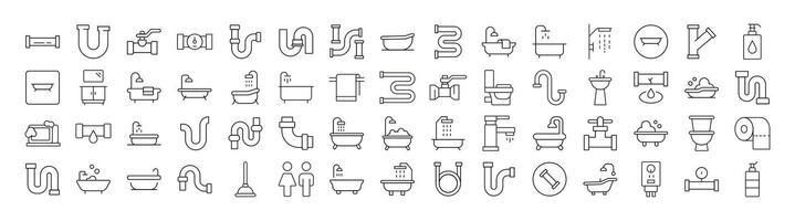 Collection of Line Icons of Faucet, Pipes, Bathroom, Toilet. Minimalistic Linear Pictogram for Web and Graphic Design, Apps, Banners, Social Network and Cards vector