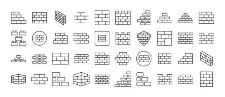 Building Line Icon Pack. Brick Wall Outline Signs for Graphic and Web Design, Apps, Adverts, Various Cards vector
