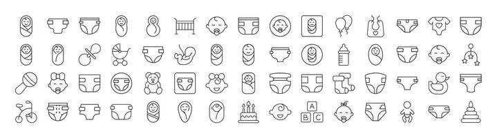 Bundle of Family, Baby, Diapers Related Line Icons. Outline Signs for Graphic and Web Design, Apps, Adverts, Various Cards vector