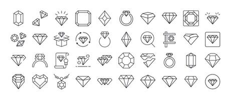 Jewelry Line Icon Bundle. Diamond and Gem Outline Signs for Graphic and Web Design, Apps, Adverts, Various Cards vector