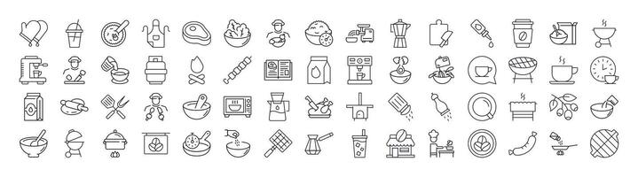 Collection of Kitchen, Food, Barbeque Related Line Icons. Outline Signs for Graphic and Web Design, Apps, Adverts, Various Cards vector