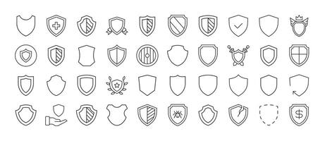 Set of Shield and Insurance Related Line Icons. Outline Signs for Graphic and Web Design, Apps, Adverts, Various Cards vector