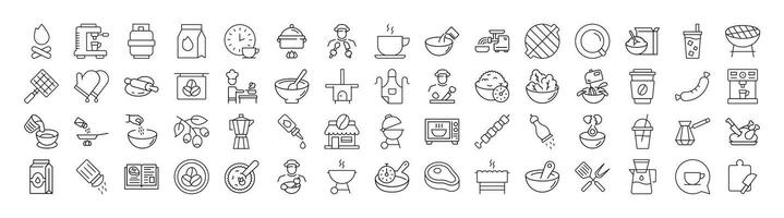 Kitchen, Food, Barbeque Thin Line Icon Set. Outline Signs for Graphic and Web Design, Apps, Adverts, Various Cards vector
