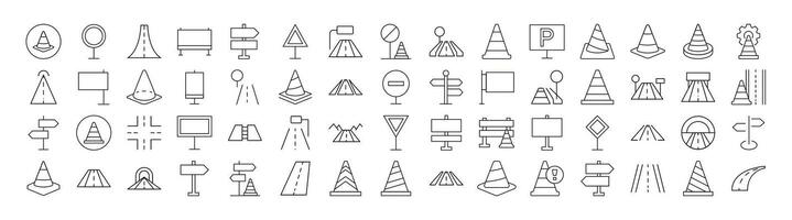 Bundle of Road, Path, Traffic Cone Related Line Icons. Outline Signs for Graphic and Web Design, Apps, Adverts, Various Cards vector