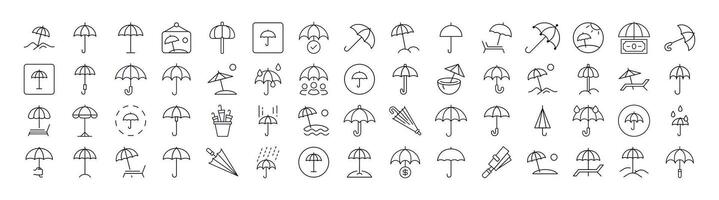 Bundle of Umbrella Related Line Icons. Outline Signs for Graphic and Web Design, Apps, Adverts, Various Cards vector