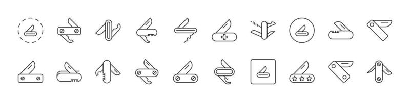 Camping Line Icon Set. Folding Knife Outline Signs for Graphic and Web Design, Apps, Adverts, Various Cards vector