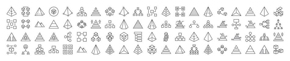 Pyramid, Hierarchy, Cubes Line Icon Bundle. Outline Signs for Graphic and Web Design, Apps, Adverts, Various Cards vector