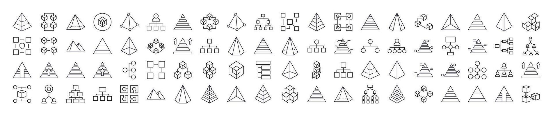 Pyramid, Hierarchy, Cubes Line Icon Bundle. Outline Signs for Graphic and Web Design, Apps, Adverts, Various Cards