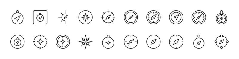 Collection of Line Icons of Compass. Minimalistic Linear Pictogram for Web and Graphic Design, Apps, Banners, Social Network and Cards vector