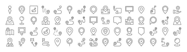 Map Pin Outline Web Line Icons Collection. Minimalistic Linear Pictogram for Web and Graphic Design, Apps, Banners, Social Network and Cards vector