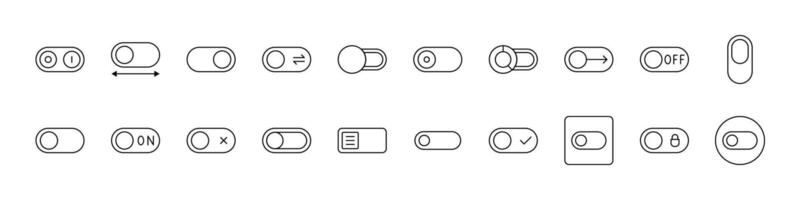 Pack of On Off, Switch Related Line Icons. Outline Signs for Graphic and Web Design, Apps, Adverts, Various Cards vector