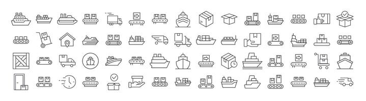 Collection of Delivery and Transportation Related Line Icons. Outline Signs for Graphic and Web Design, Apps, Adverts, Various Cards vector
