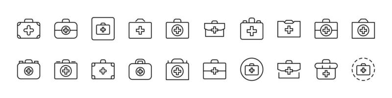Medical Suitcase Set of Thin Icons. Editable Stroke. Perfect for Web Sites, Books, Cards, Apps vector