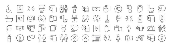 Pack of Bathroom and Toilet Related Line Icons. Outline Signs for Graphic and Web Design, Apps, Adverts, Various Cards vector