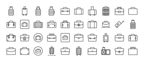 Suitcase, Briefcase, Baggage, Luggage Line Icon Bundle. Minimalistic Linear Pictogram for Web and Graphic Design, Apps, Banners, Social Network and Cards vector