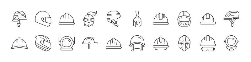 Helmet Line Icon Set. Outline Signs for Graphic and Web Design, Apps, Adverts, Various Cards vector