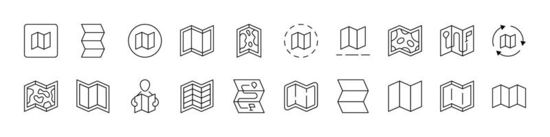 Line Icon Set of Travel. Contains Icons of Map for Graphics, Concept, Apps vector