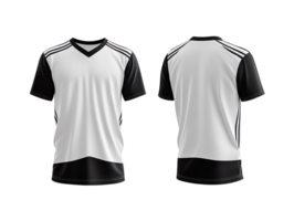 white and black sports jersey mockup, front and back view isolated on transparent background png
