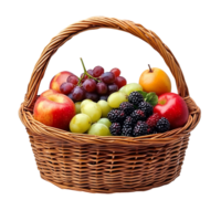 Wicker Basket with Fresh Fruit isolated on transparent background png