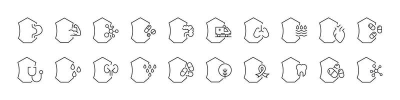Health, Water, Trees Editable Strokes Drawn with Thin Line. Collection of Various Design Elements that Can Be Used for Apps, Articles, Web Sites, Social Media vector