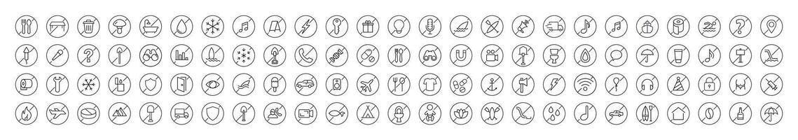 Bundle of Forbidden Related Line Icons. Outline Signs for Graphic and Web Design, Apps, Adverts, Various Cards vector