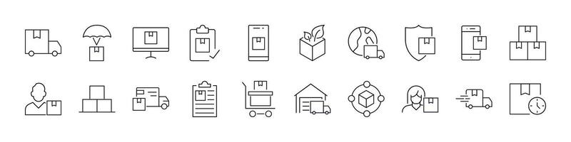 Delivery Thin Line Icon Set. Truck, Box, Shipping Outline Signs for Graphic and Web Design, Apps, Adverts, Various Cards vector