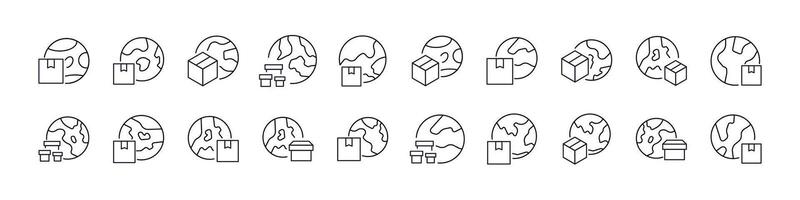 Set of Global Delivery Related Line Icons. Outline Signs for Graphic and Web Design, Apps, Adverts, Various Cards vector