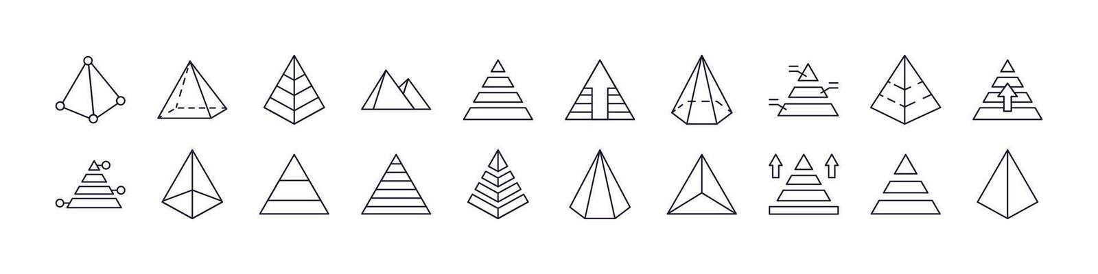 Pyramid Icon Set for UI, Placards, Books, Apps. Editable Stroke. Perfect for Web Sites, Books, Cards, Apps