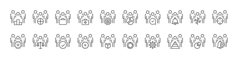 Collection of Users by Business, Ambulance, Scale, Gear, Book Related Line Icons. Outline Signs for Graphic and Web Design, Apps, Adverts, Various Cards vector