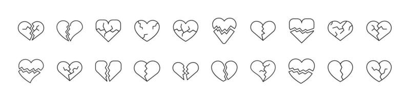 Broken Heart Modern Outline Style Icons for Design, Cards, Apps, Social Networks vector