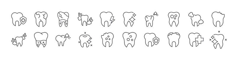 Set of Teeth Related Line Icons. Outline Signs for Graphic and Web Design, Apps, Adverts, Various Cards vector