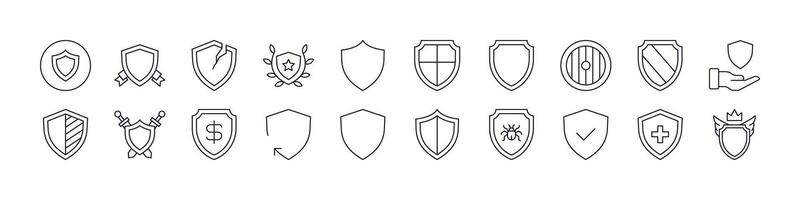 Shield Bundle of Thin Icons. Editable Stroke. Perfect for Web Sites, Books, Cards, Apps vector