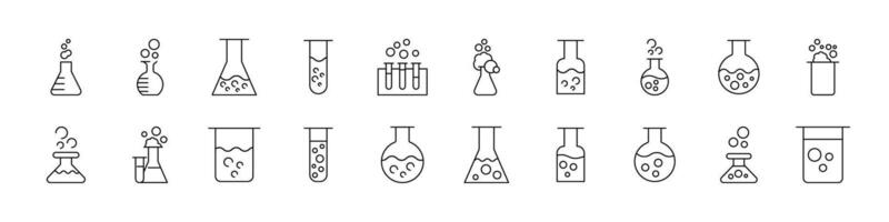 Pack of Laboratory Flask Related Line Icons. Outline Signs for Graphic and Web Design, Apps, Adverts, Various Cards vector
