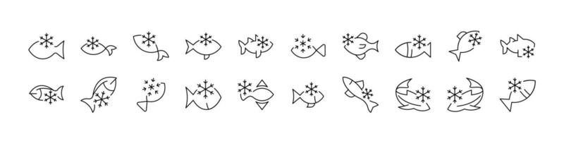 Frozen Fish Modern Outline Style Icons for Design, Cards, Apps, Social Networks vector