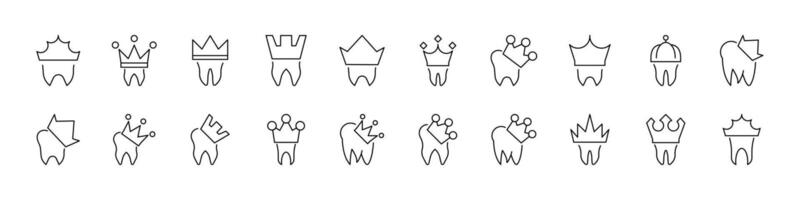 Set of Dental Crown Related Line Icons. Outline Signs for Graphic and Web Design, Apps, Adverts, Various Cards vector
