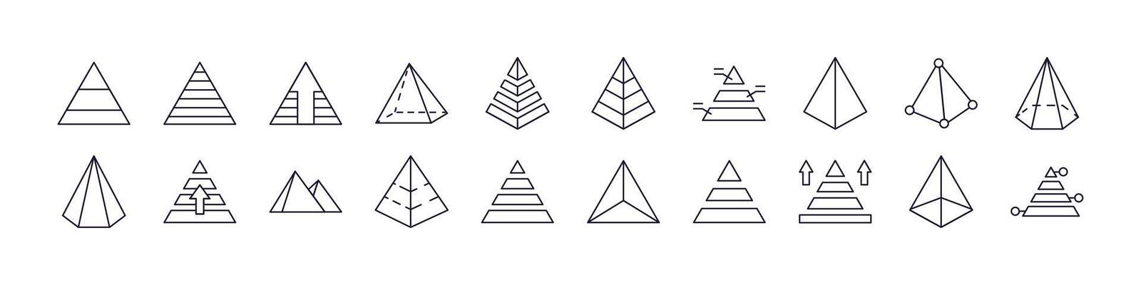 Pyramid Related Line Icons for Web Sites, Books, Cards, Apps. Editable Stroke. Perfect for Web Sites, Books, Cards, Apps
