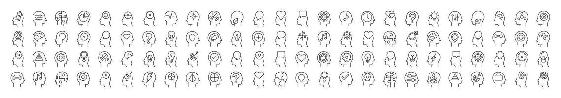 Pack of Various Items in Head Related Line Icons. Outline Signs for Graphic and Web Design, Apps, Adverts, Various Cards vector