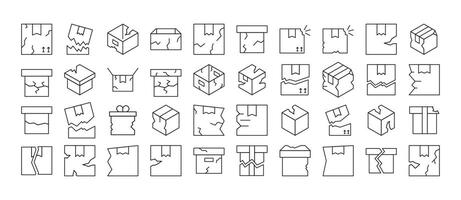 Broken Box Modern Outline Style Icons for Design, Cards, Apps, Social Networks vector