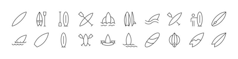 Surfing Board Icon Set for UI, Placards, Books, Apps. Editable Stroke. Perfect for Web Sites, Books, Cards, Apps vector