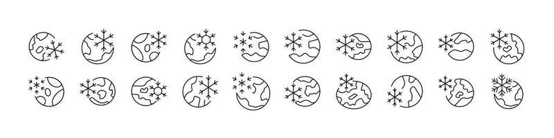 Global Cooling Thin Line Icon Set. Outline Signs for Graphic and Web Design, Apps, Adverts, Various Cards vector