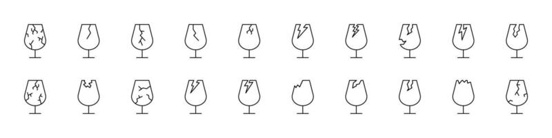 Broken Glass Line Icon Bundle. Outline Signs for Graphic and Web Design, Apps, Adverts, Various Cards vector