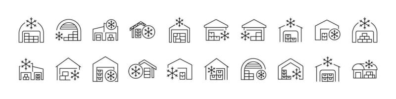 Collection of Freezer Warehouse Related Line Icons. Outline Signs for Graphic and Web Design, Apps, Adverts, Various Cards vector