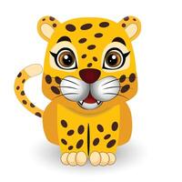 Cute cartoon leopard sitting and smiling on white background vector