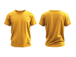 yellow t-shirt mockup front and back view isolated on a transparent background png