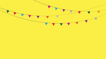 Colorful abstract background with triangle shape and curve lines, bunting flags garland pattern, party flags on yellow bacgkround, illus vector